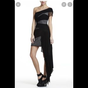NWT BCBG Runway one shoulder pleated overlay dress